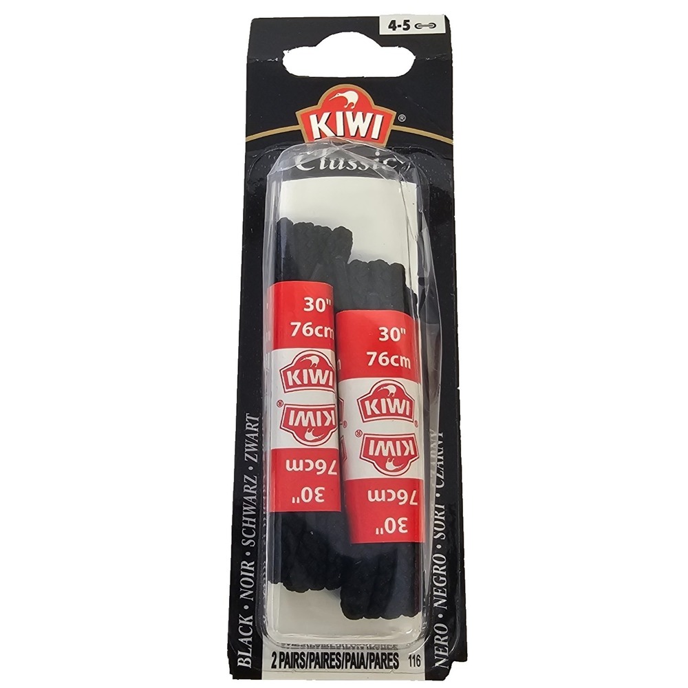 Kiwi classic cord black shoelaces 30 inches 4-5 eyelets 2 pairs